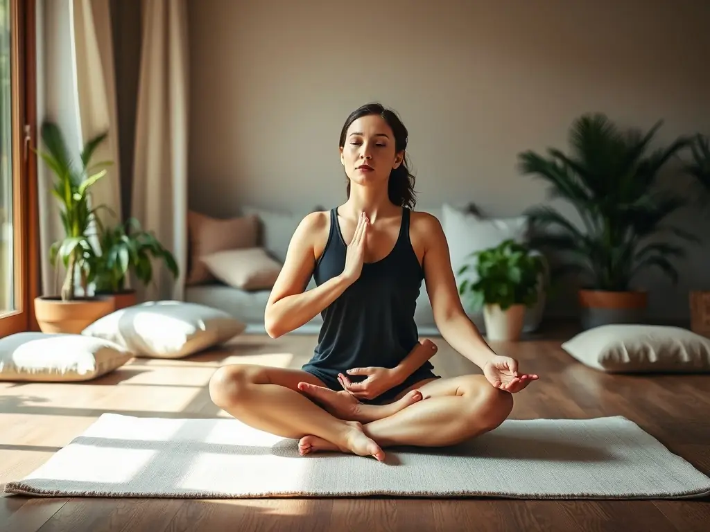An image of a person practicing deep breathing exercises, illustrating stress relief techniques.